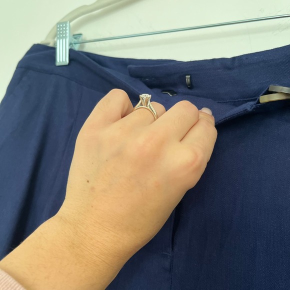 Tommy Bahama Willa Stretch-Linen Pants Navy Blue Trouser Straight Leg 12 Belted - Picture 8 of 12